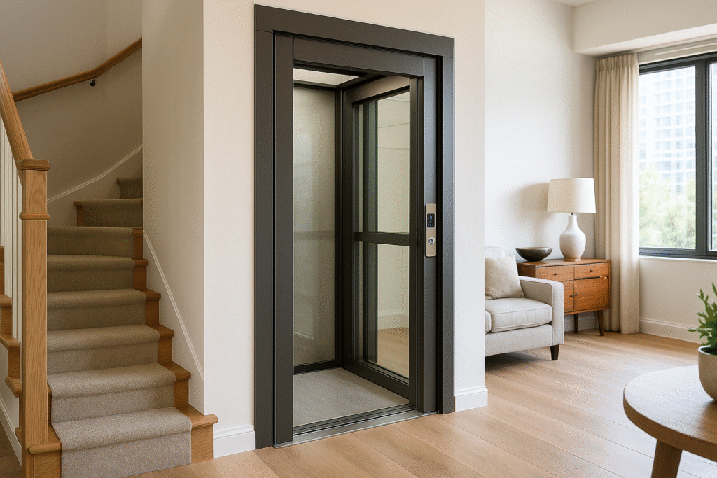 Elevador integrado armónicamente en el diseño interior del hogar