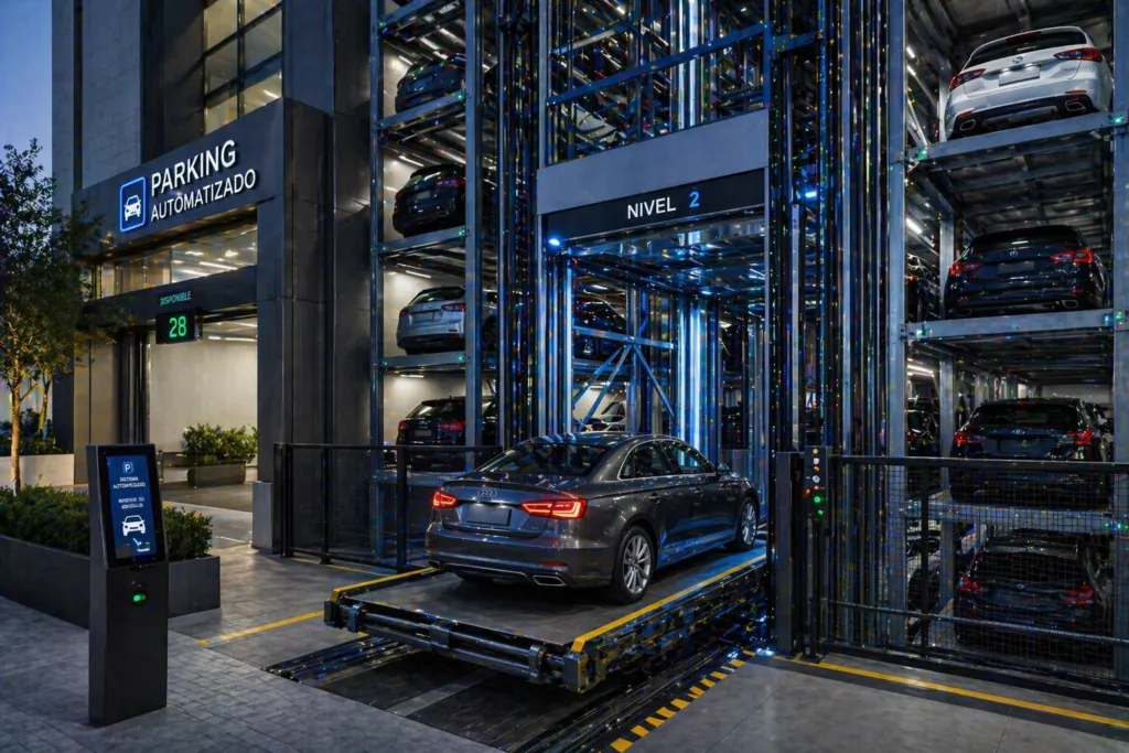 sistemas de parking automatizado en México con elevadores para autos en estructura moderna eficiente