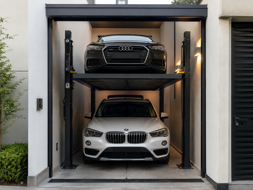 Solución con elevadores para autos en México para espacios reducidos en una cochera compacta