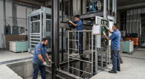 Proceso de instalación de elevadores comerciales en México en un edificio de estacionamientos