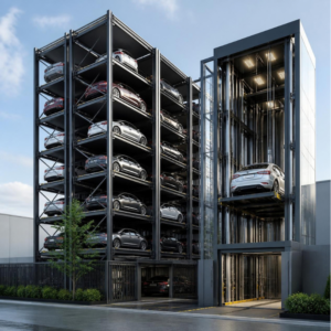 Estructura de torres de estacionamiento y elevadores
