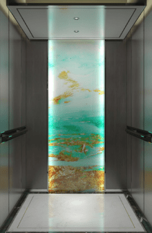 Cabina de elevador comercial con panel LED