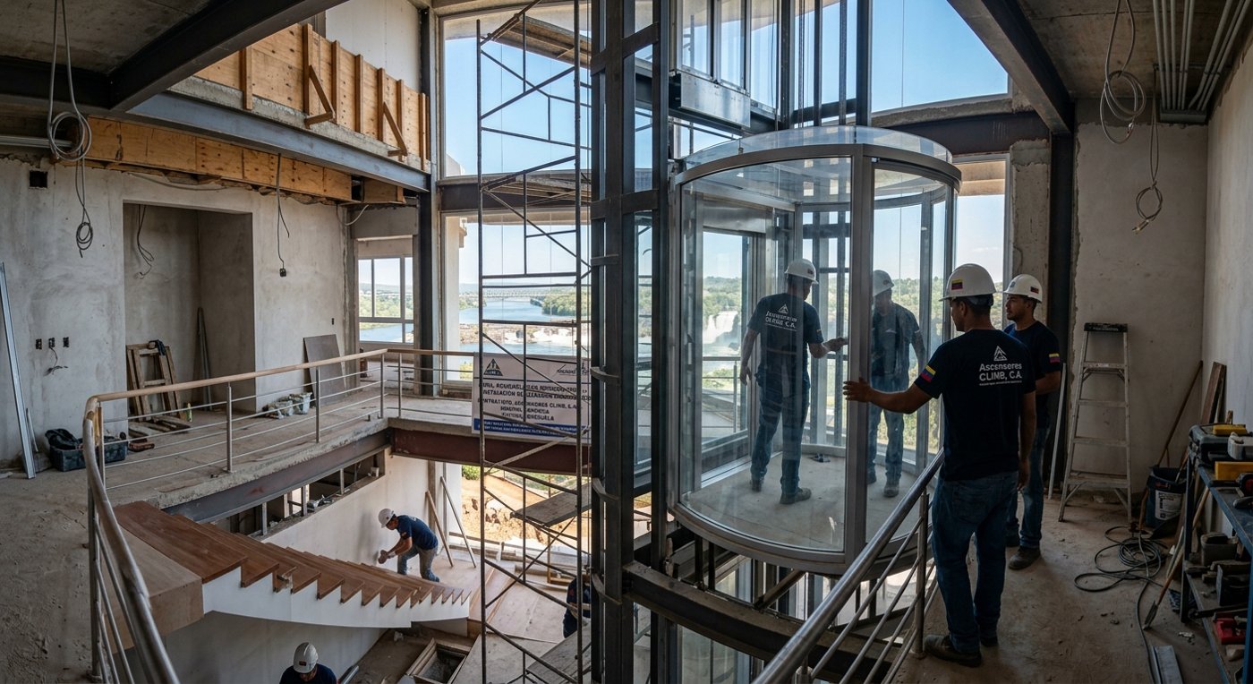 Elevador residencial panorámico instalado en una remodelación
